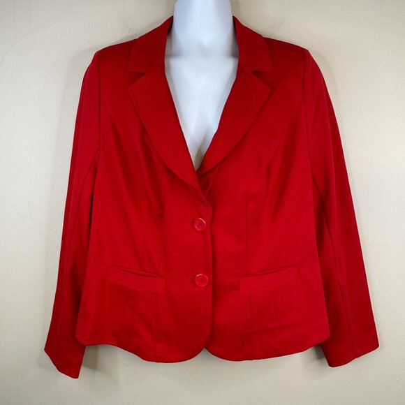 Lane Bryant Womens Button Up Blazer Size 18 Cherry Red Stretch Knit Jacket Comfy - Picture 1 of 11